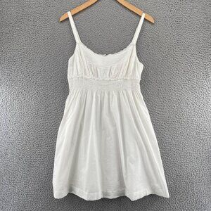 Guess Dress Womens 5 White Sundress Smocked Waist Pleated Mini Spaghetti Straps